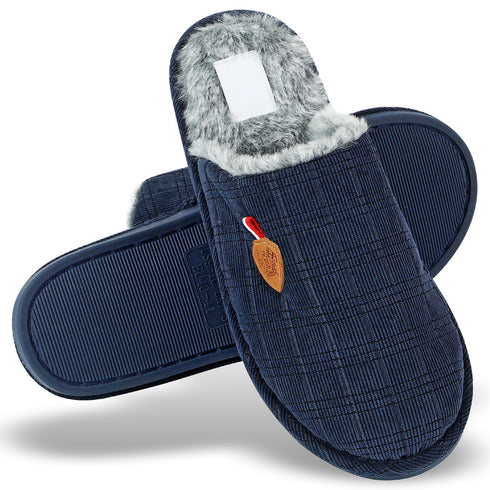 Mens Slip On Faux Fur Mule Slipper - Black